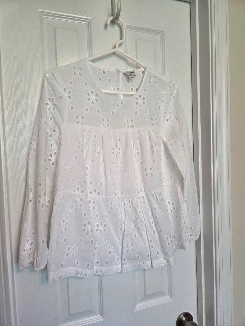 J. Crew Factory White Eyelet Tiered Blouse, Size XS